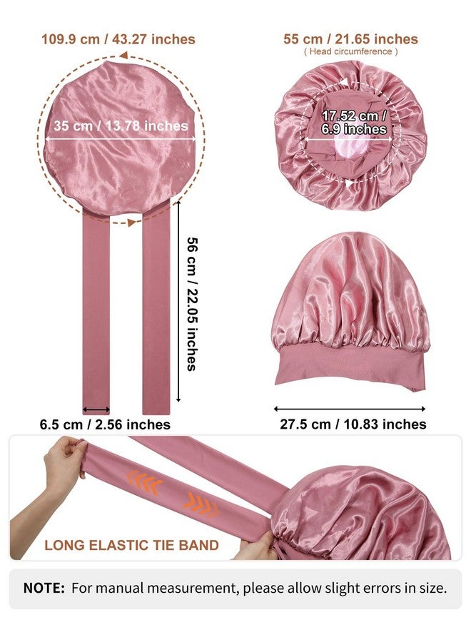AWAYTR Satin Bonnet For Women Silk Bonnets For Sleeping Curly Hair Bonnet With Elastic Tie Band Reversible Double Layer Sleep Cap Hair Wrap (Doublelayer Reversible Satin Bonnet Bean Paste + Pink) - Image 4