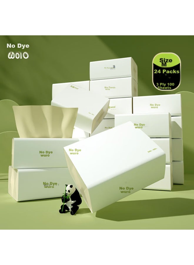 Wuro Wudian Wuro Natural Tissue Paper, Bamboo Pulp Paper, 3-ply, 100 Sheets*24 Packs, M Size, Facial Tissues, Toilet Paper, Napkins, Face Tissues, Whole Box - Image 1