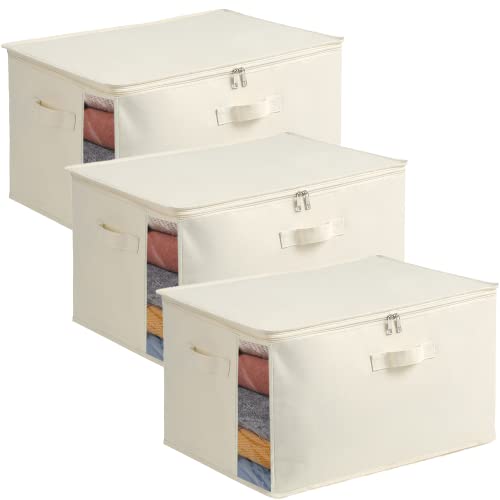 Vailando 3-Pack Large Canvas Comforter Storage Bags for Clothes Sweater Clothes Organizer with Dual Zipper Three Carrying Handles for Blanket Closet Storage Container - Image 1