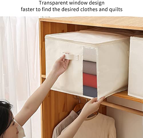 Vailando 3-Pack Large Canvas Comforter Storage Bags for Clothes Sweater Clothes Organizer with Dual Zipper Three Carrying Handles for Blanket Closet Storage Container - Image 5