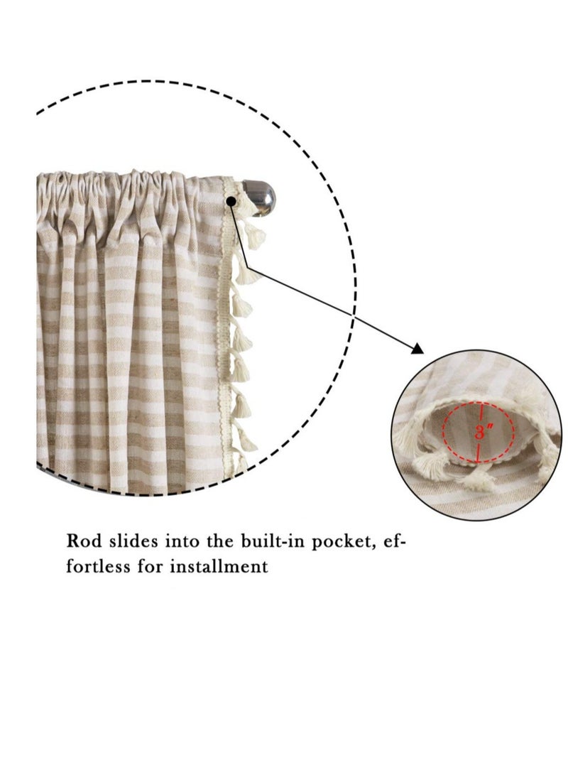 Boho Striped Semi-Blackout Curtains in Beige for Living Room and Bedroom, Cotton Linen with Tassels, 150W x 200H cm  - Image 3
