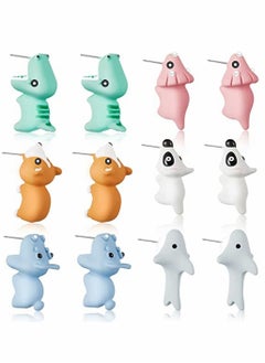 Earrings, Cute Animal Earring, Handmade Alloy Clay Stud Earrings, 3D Cartoon, Dinosaur Shark, Animal Stud Earring, for Kids, Girls, Women 6 Pairs