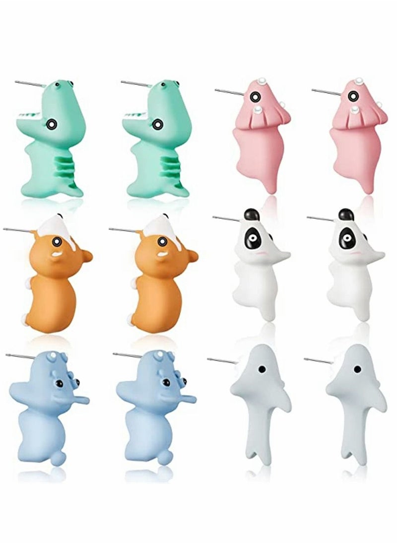 SYOSI - Earrings, Cute Animal Earring, Handmade Alloy Clay Stud Earrings, 3D Cartoon, Dinosaur Shark, Animal Stud Earring, for Kids, Girls, Women 6 Pairs - Image 1