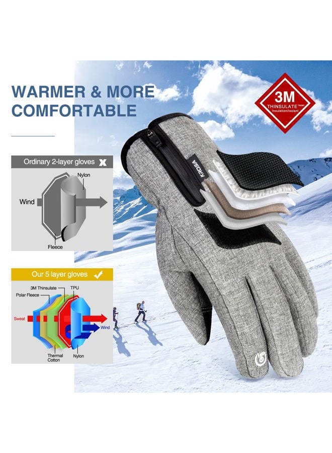 krosa 5-Layer Winter Gloves for Men & Women Made with 3M Thinsulate, -20℉ Waterproof Gloves for Cold Weather, Snow Ski Gloves with 10 Touchscreen Fingers - Image 2