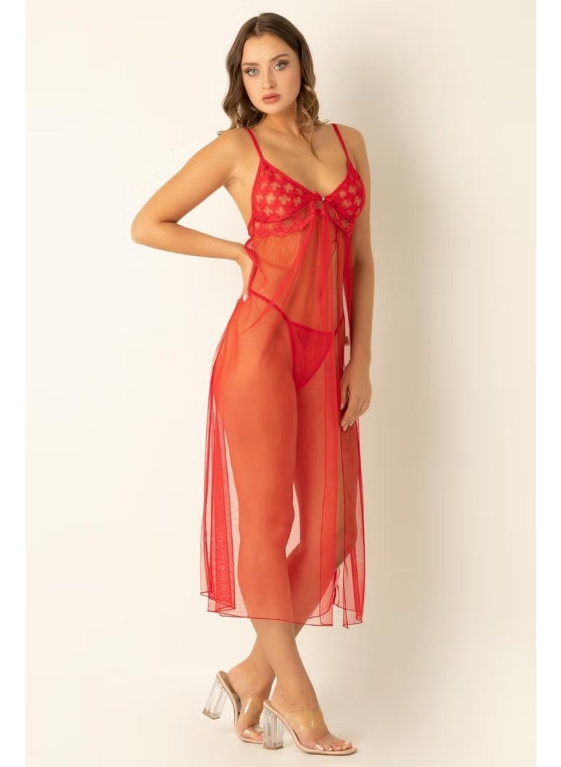 Miorre Yırtmaç Detail Long Nightgown Set - Image 3