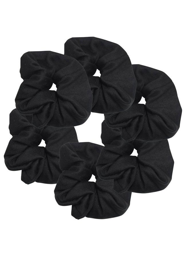 Motique Accessories 6 Pack Large Solid Scrunchies Hair Elastics-Black - Image 1