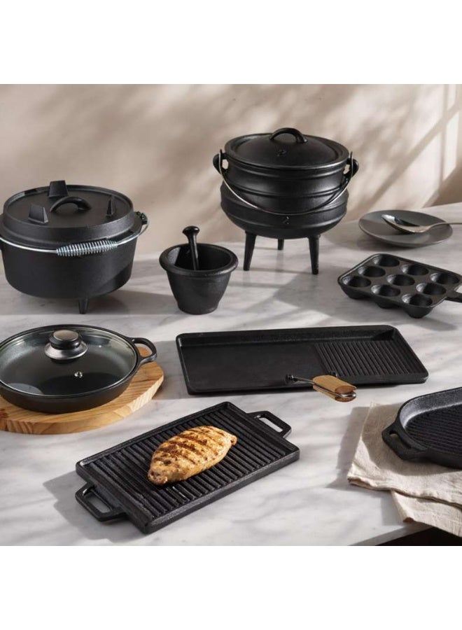 Pan Home وعاء طهي من الحديد الزهر مع صينية خشبية - أسود - Image 4
