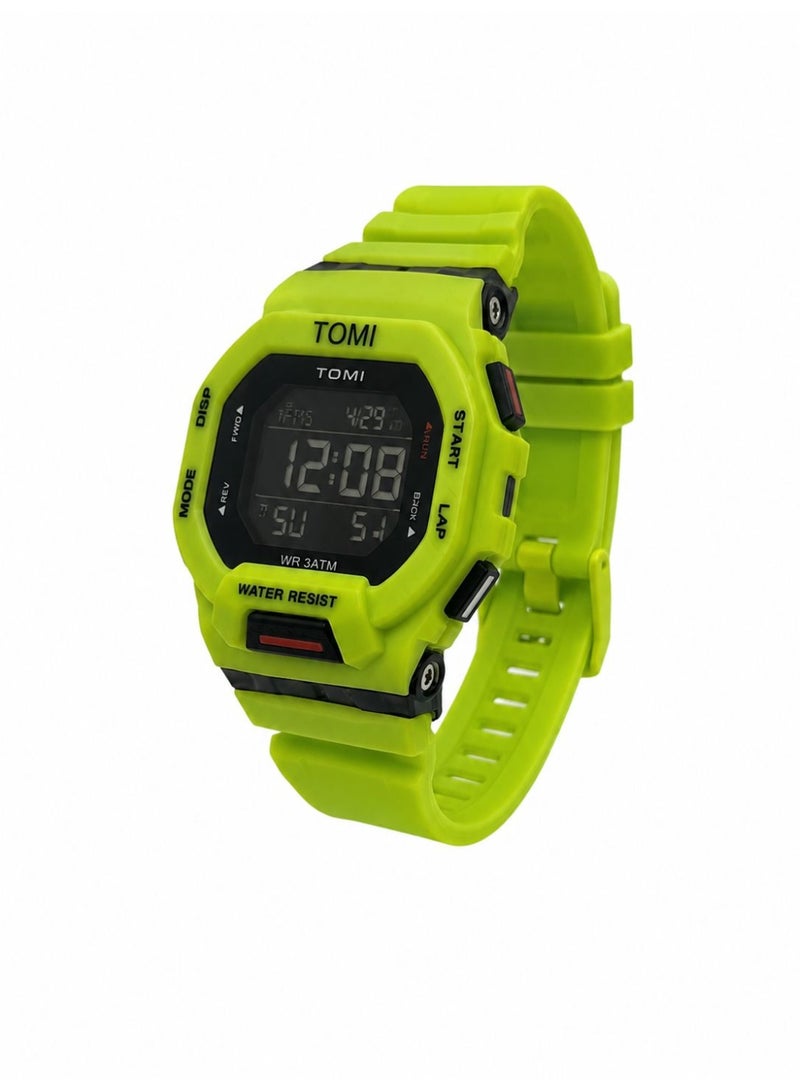 TOMI Blaze TM2020 Digital Sports Watch for Men & Unisex Neon Green Tactical Design LED Backlight Alarm Stopwatch 3ATM Water Resistant Silicone Strap Military Wrist Watch - Image 4