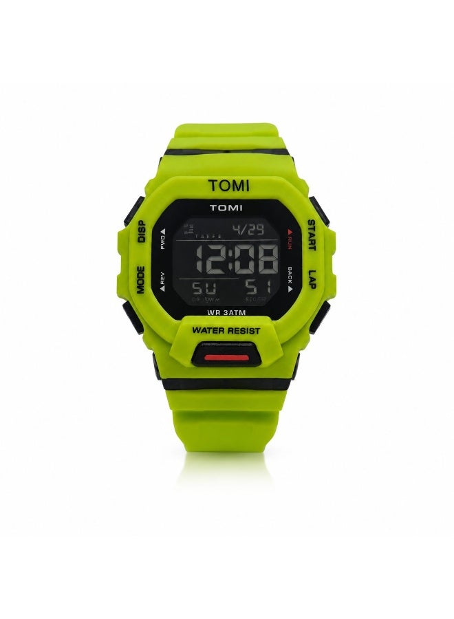 TOMI Blaze TM2020 Digital Sports Watch for Men & Unisex Neon Green Tactical Design LED Backlight Alarm Stopwatch 3ATM Water Resistant Silicone Strap Military Wrist Watch - Image 1