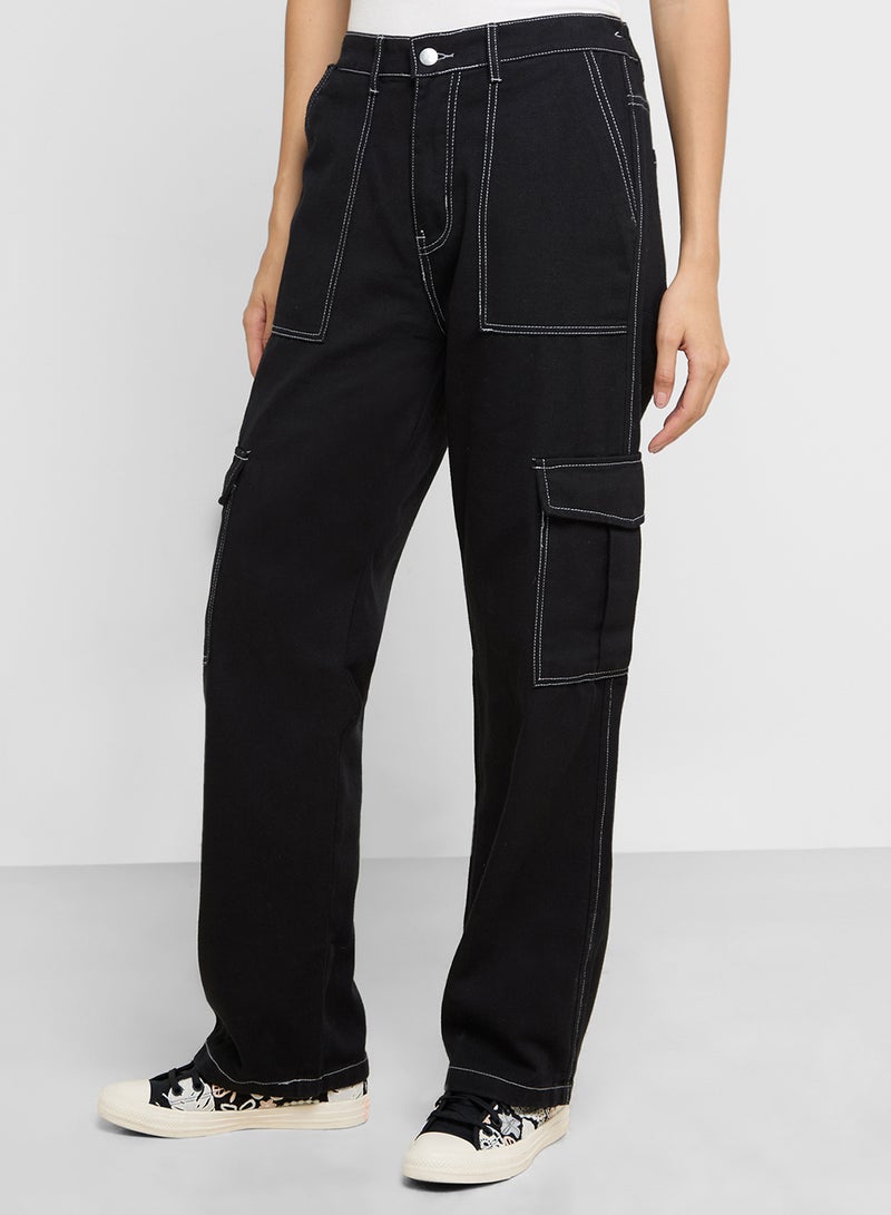 Ginger Wide Leg Jeans With Contrast Stitch  - Image 2