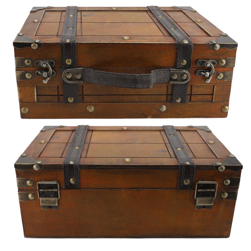 Vintage Decorative Suitcase: 2-In-1 Synthetic Wood Storage Box - Cr Plated Secure Lock Photoshoot Prop for Home Decor, Theme Party And Housewarming Gift - Image 3