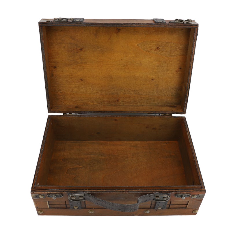 Vintage Decorative Suitcase: 2-In-1 Synthetic Wood Storage Box - Cr Plated Secure Lock Photoshoot Prop for Home Decor, Theme Party And Housewarming Gift - Image 1