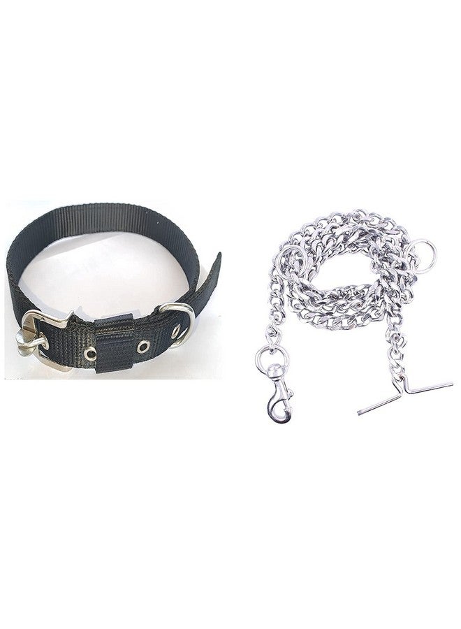 Generic Dog Belt Combo Of Dog Collar With Dog Chain Specially For Medium & Small Dogs (3/4 Inch Under Weight 10-25 Kg, Color Black) - Image 1
