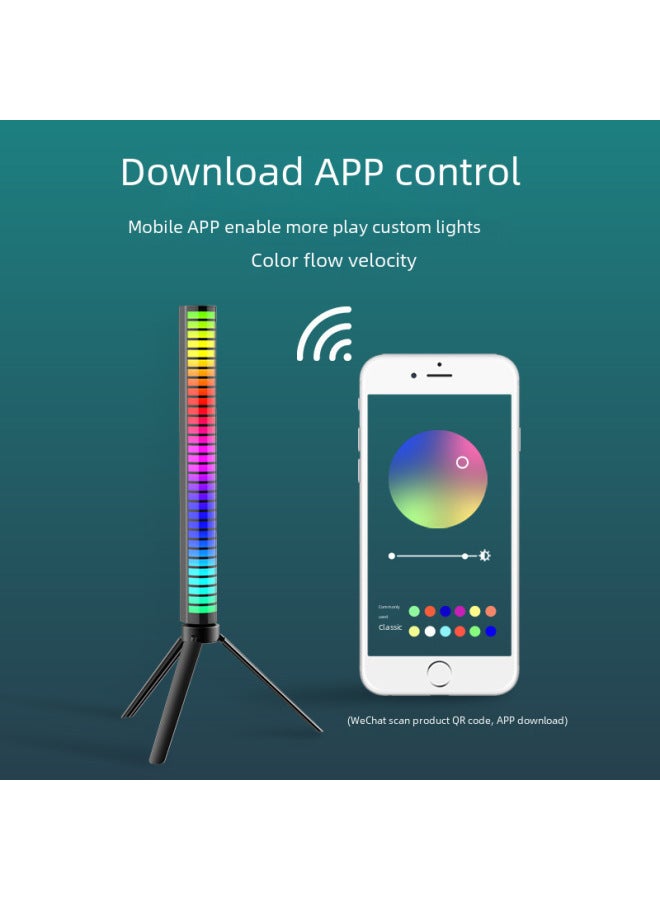 APP Bluetooth Pickup Light Voice Control Creative RGB Induction Light Car Led Music USB Rhythm Desktop Atmosphere Light Bar-Color:32 Lamp White-Dimensions:Built-in Lithium Battery Charging  - Image 5
