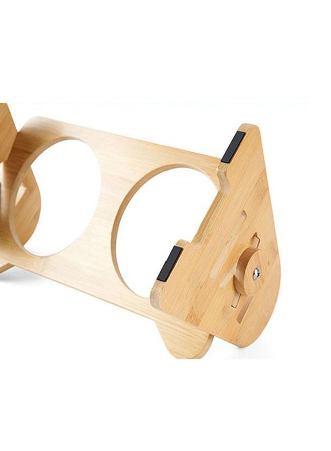 Japanese style raised ceramic cat bowl with wood stand (double) - Image 4