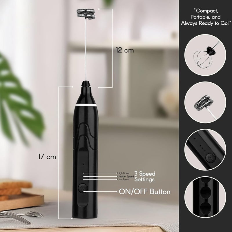 RDN 3 Speed USB Milk Frother Electric Rechargeable Frother for Coffee | with Whisk and Frother Blender Mixer, Stand-Up Design, Perfect for Milk | Cappuccino, Frappe, Egg Beaters |Color USB Black - Image 4
