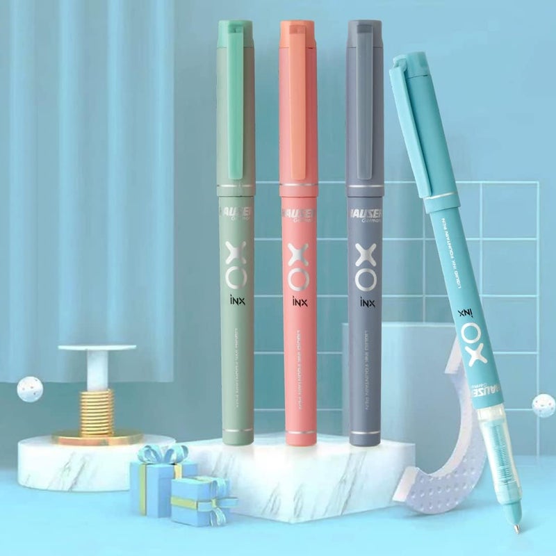 Hauser Inx XO Liquid Ink Fountain Pen Blister Pack | Smooth Round Nib With Iridium Tip | Free 4 Pieces X-Large Jumbo Cartridges | Unique Liquid Ink Sysyem | Blue Ink, Pack Of 5 Trendy natural assorted colors - Image 4
