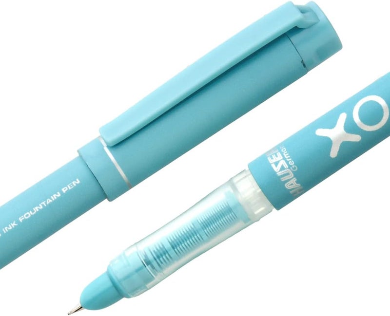 Hauser Inx XO Liquid Ink Fountain Pen Blister Pack | Smooth Round Nib With Iridium Tip | Free 4 Pieces X-Large Jumbo Cartridges | Unique Liquid Ink Sysyem | Blue Ink, Pack Of 5 Trendy natural assorted colors - Image 2