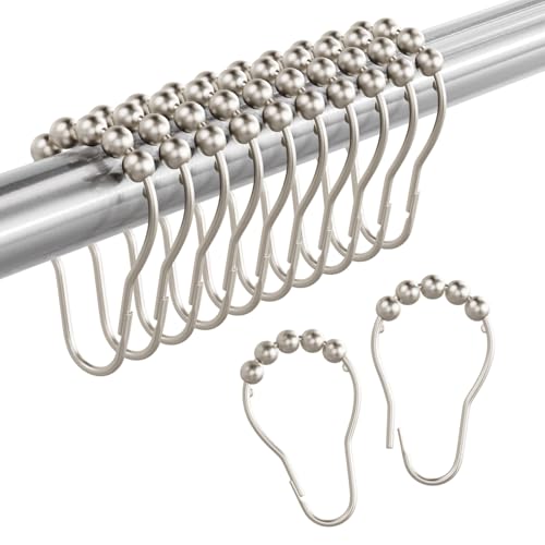Amazer Shower Curtain Rings RustResistant Metal Shower Hooks Ring Shower Rings for Curtain Rolling Shower Curtain Hooks for Bathroom Shower Rod Shower Curtain Hangers Set of 12 Matte Nickel - Image 1