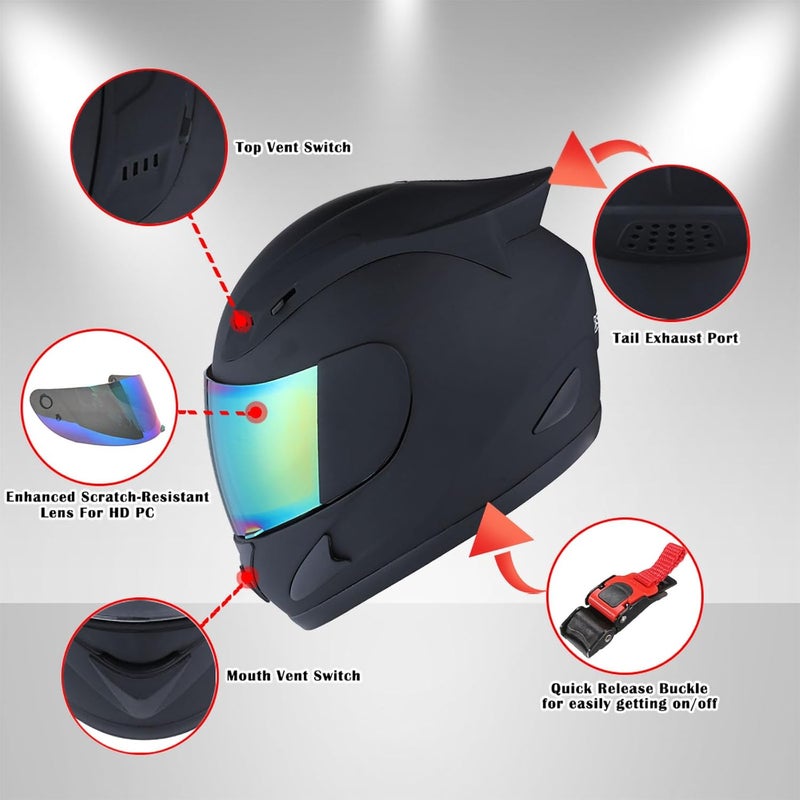 1Storm Motorcycle Bike Full Face Helmet - Matte Black - Image 5