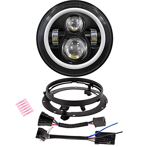 XPCTD 7 Inch LED Headlight DOT DRL Light Halo Bulb Kit for Touring Street Glide Road King Ultra Classic Electra Glide FatBoy Tri Cvo Heritage Softail Slim Deluxe Switchback Black - Image 1