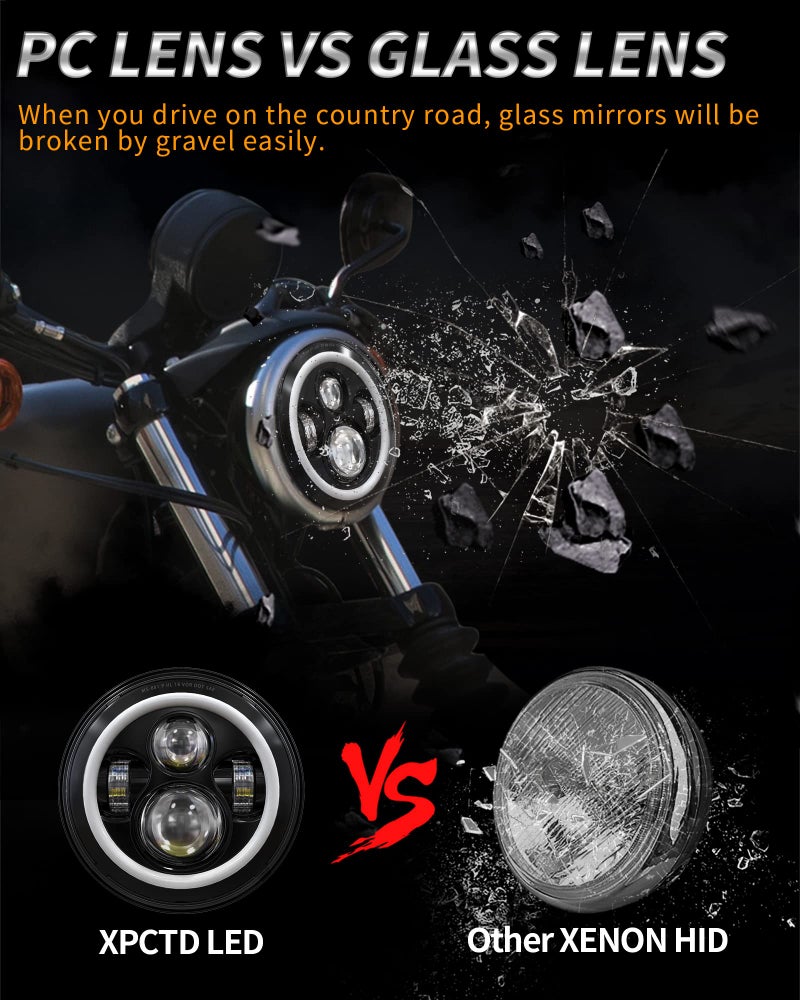 XPCTD 7 Inch LED Headlight DOT DRL Light Halo Bulb Kit for Touring Street Glide Road King Ultra Classic Electra Glide FatBoy Tri Cvo Heritage Softail Slim Deluxe Switchback Black - Image 5