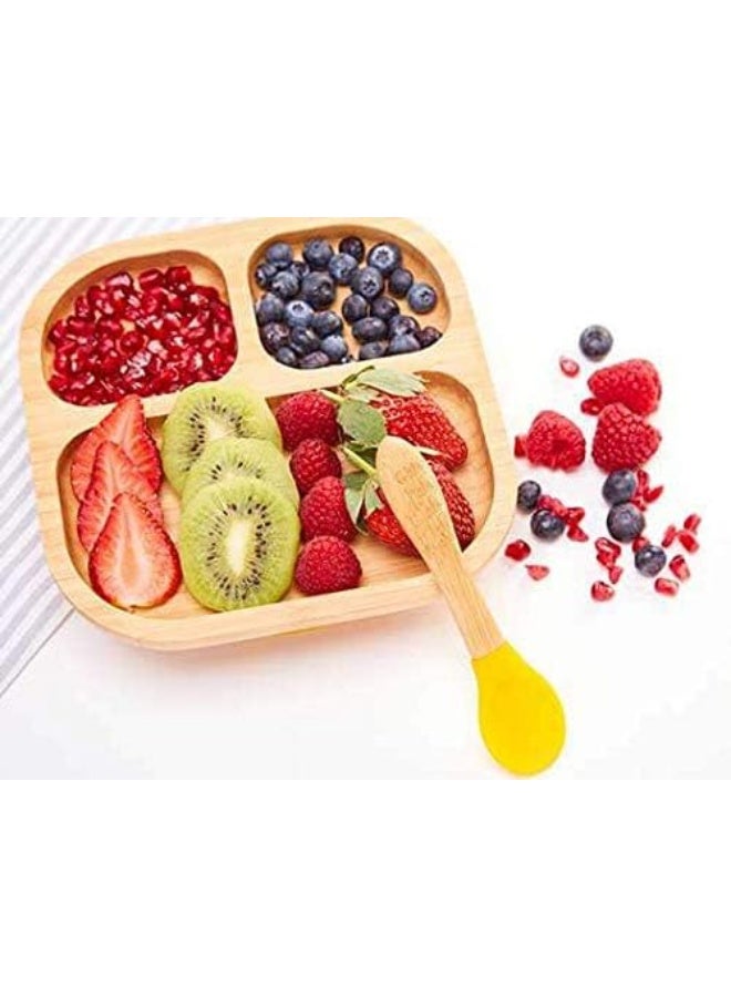 Youkoo kitchen Baby Toddler Stay Put Dish, Kids Suction Plate, Bamboo Cute Tableware - Image 2