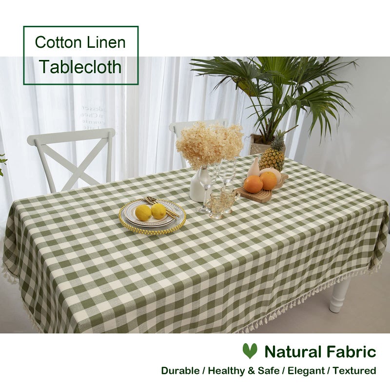 Midsummer Breeze tablecered tablecloth مستطيل ثقيل الوزن التجاعيد حرة من الكتان القطن طاولة قطعة قماش منقوشة غطاء لفريق الربيع الصيفي المطبخ مطعم في الهواء الطلق (55 × 84 - Image 5