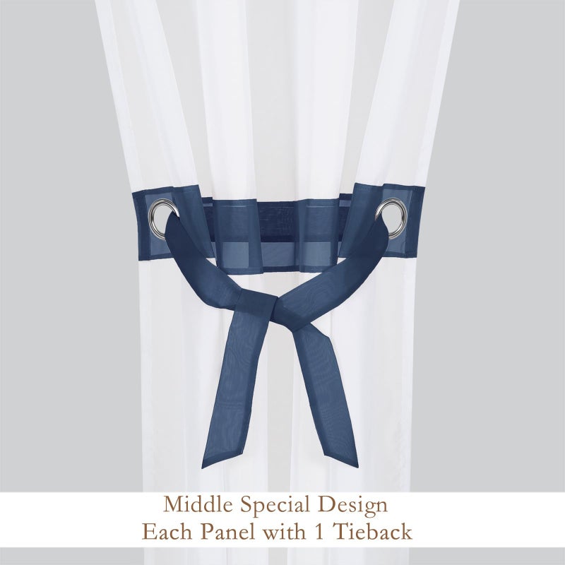 L.Z.E Navy Blue Sheer Curtains 84 Inches Long 2 Panels Set for Living Room, White and Dark Blue Sheer Curtains for Bedroom Kids Room Dining Room, Grommet Top See-Through Window Sheers (56" W x 84" L) - Image 4