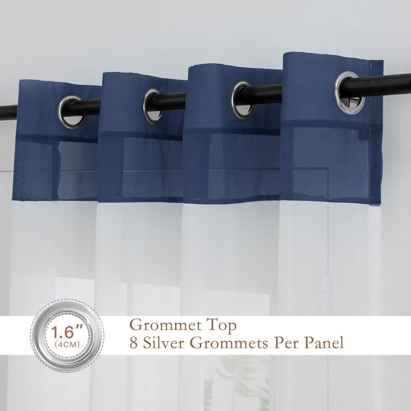 L.Z.E Navy Blue Sheer Curtains 84 Inches Long 2 Panels Set for Living Room, White and Dark Blue Sheer Curtains for Bedroom Kids Room Dining Room, Grommet Top See-Through Window Sheers (56" W x 84" L) - Image 3