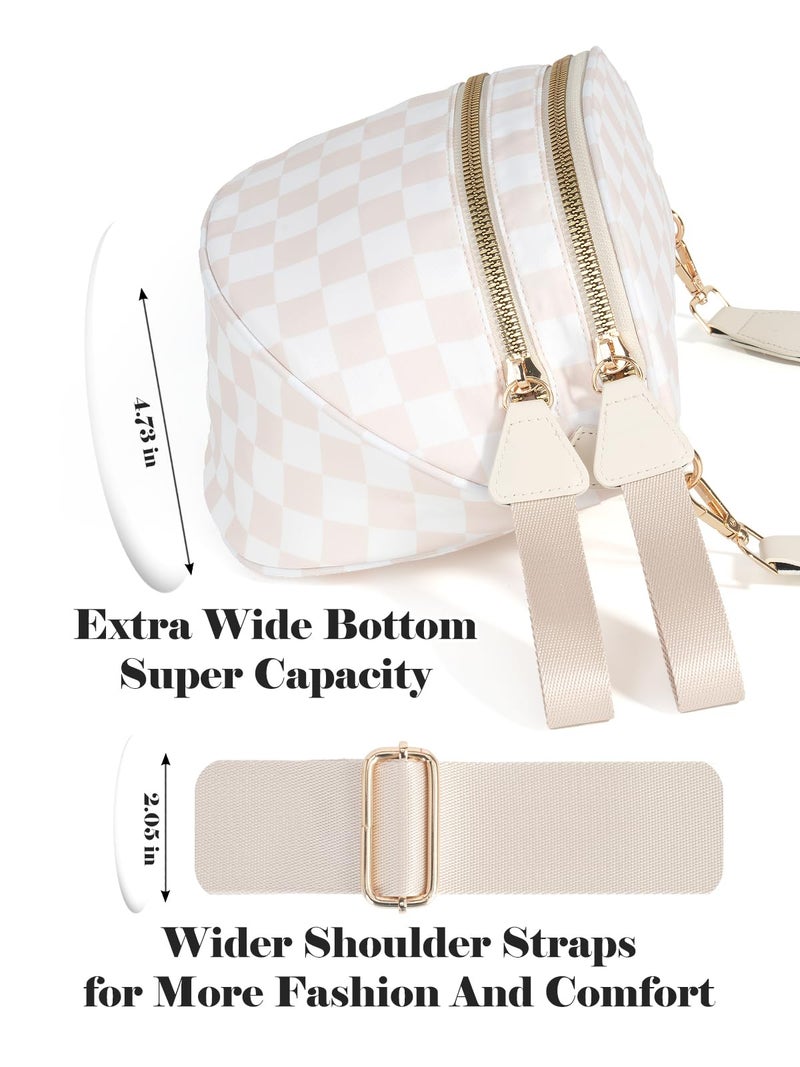 MEISEY Black and White Checkered Crossbody Bum Bag for Women,Spacious Checkered Purse Fanny Packs Belt Bag Sling Bag with Shoulder Strap (Beige Checkered) - Image 5