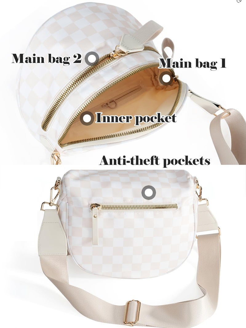 MEISEY Black and White Checkered Crossbody Bum Bag for Women,Spacious Checkered Purse Fanny Packs Belt Bag Sling Bag with Shoulder Strap (Beige Checkered) - Image 4