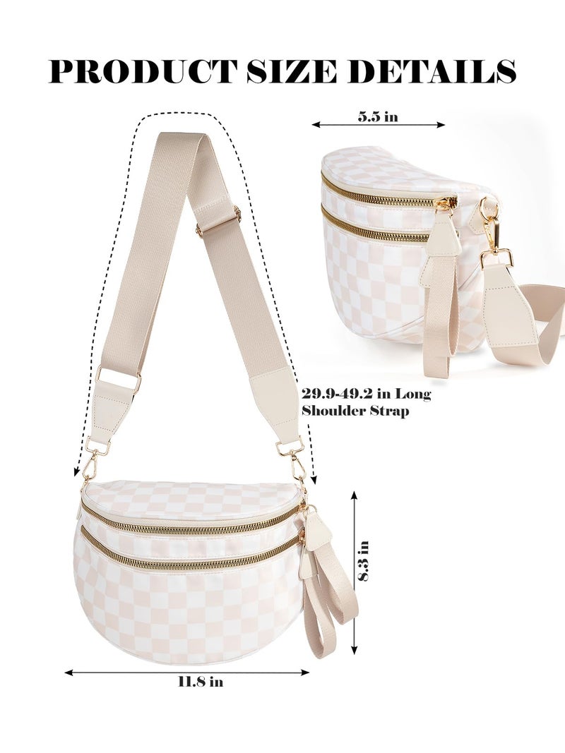 MEISEY Black and White Checkered Crossbody Bum Bag for Women,Spacious Checkered Purse Fanny Packs Belt Bag Sling Bag with Shoulder Strap (Beige Checkered) - Image 3