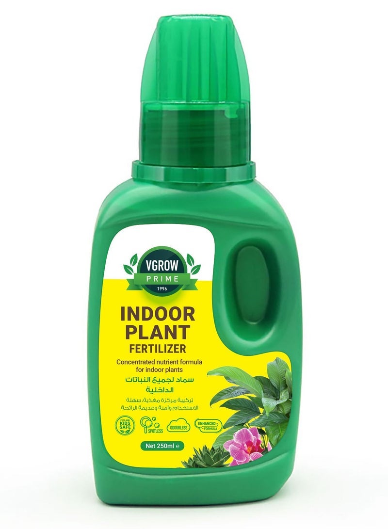 VGROW PRIME Vgrow Indoor Plant Fertilizer - Liquid Nutrients for Houseplants - 250ml Concentrate  - Image 1