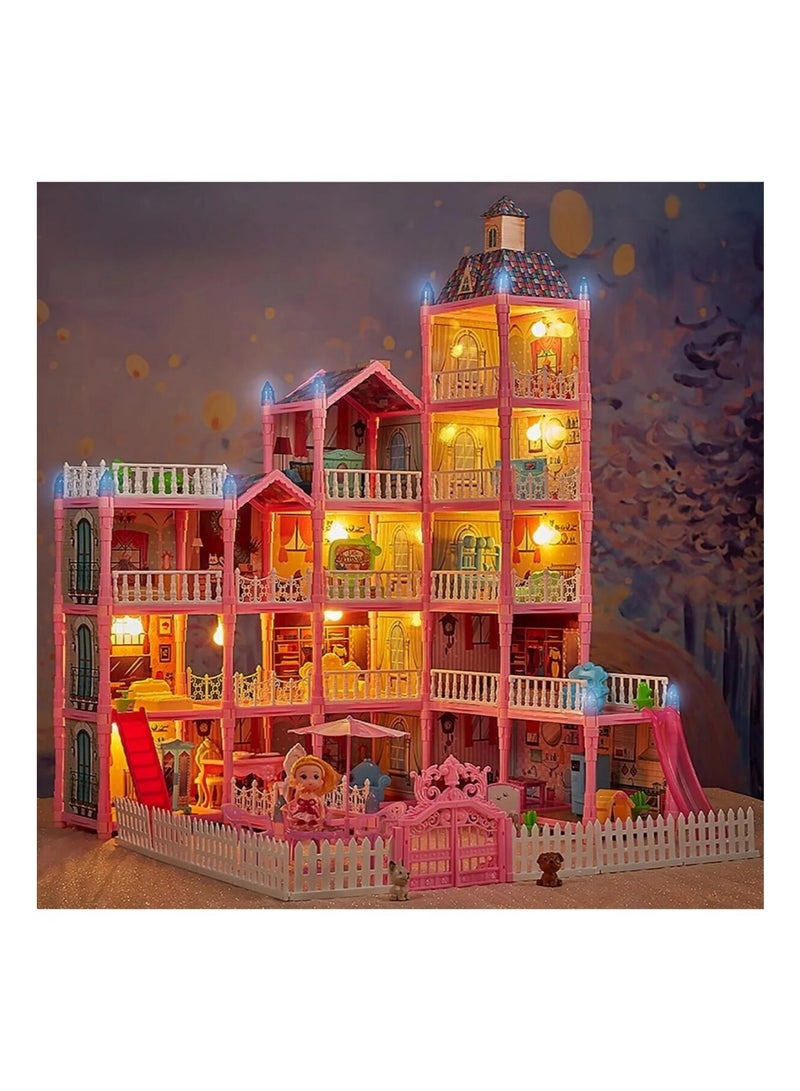 Villa Kids Doll House Playset, Pink, 377 Pieces, 3+ Years, with Doll and Cat Included - Image 2