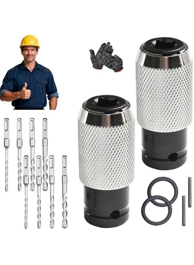 Rotary Hammer Adapter Set with 4 Impact Drill Bits Quick Release Converter 2 Set - Image 1