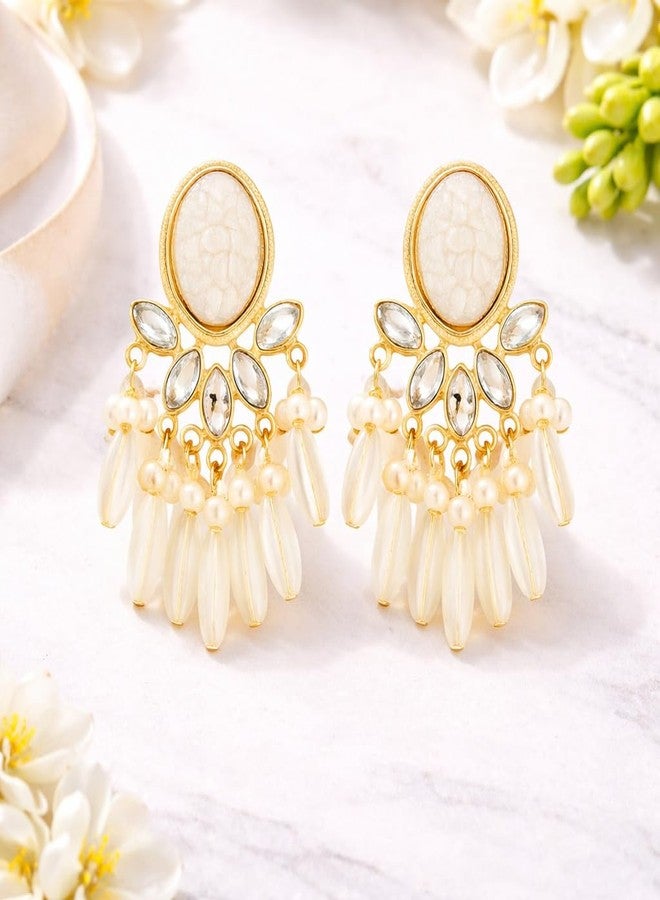 AMAAL Gold Kundan Pearl Chandbali Earrings for Women & Girls | Crystal Chandelier Danglers | Traditional Wedding,Earing | Stylish Ear Rings Jewellery for woman | Valentine Gift for Girlfriend -475 - Image 3