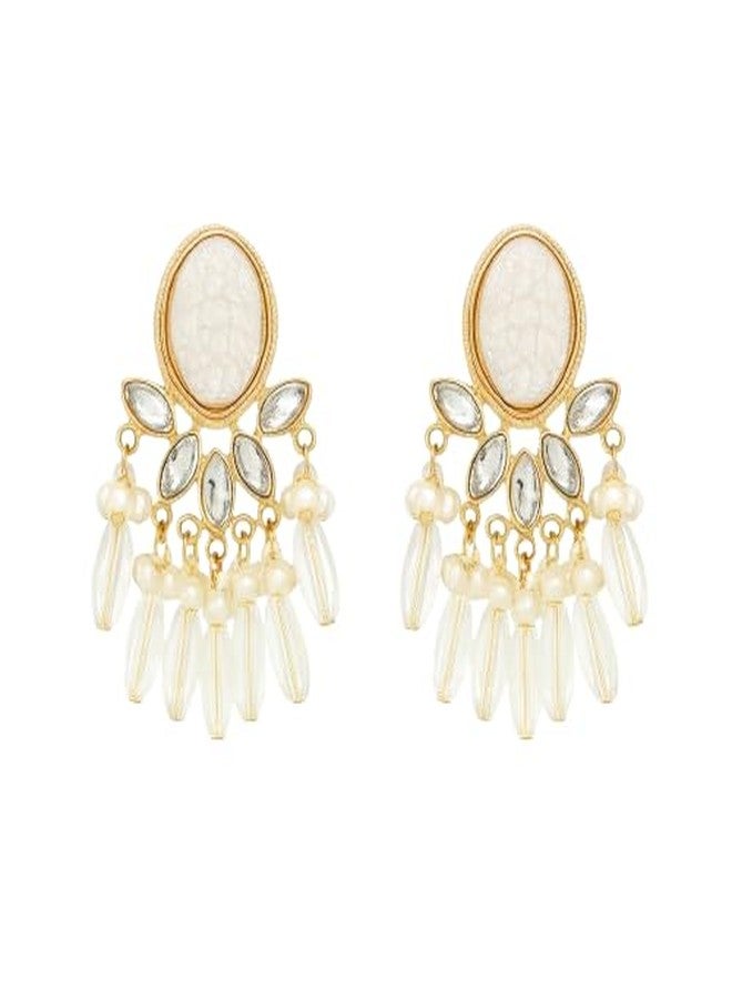 AMAAL Gold Kundan Pearl Chandbali Earrings for Women & Girls | Crystal Chandelier Danglers | Traditional Wedding,Earing | Stylish Ear Rings Jewellery for woman | Valentine Gift for Girlfriend -475 - Image 1
