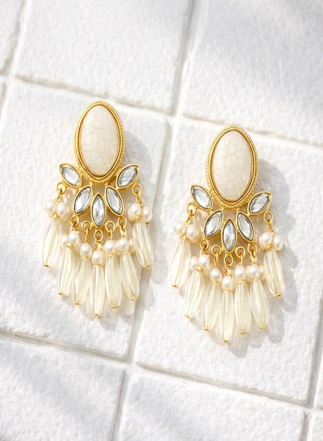 AMAAL Gold Kundan Pearl Chandbali Earrings for Women & Girls | Crystal Chandelier Danglers | Traditional Wedding,Earing | Stylish Ear Rings Jewellery for woman | Valentine Gift for Girlfriend -475 - Image 4