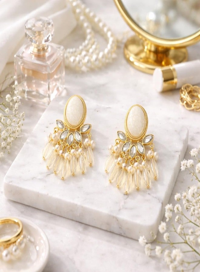 AMAAL Gold Kundan Pearl Chandbali Earrings for Women & Girls | Crystal Chandelier Danglers | Traditional Wedding,Earing | Stylish Ear Rings Jewellery for woman | Valentine Gift for Girlfriend -475 - Image 5