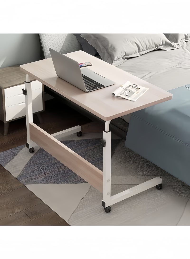 GGEROU طاولة لابتوب جانبية قابلة للتعديل بارتفاع 60-80 سم، طاولات دعم لابتوب، مكتب قائم، مع سطح طاولة خشبي وعربة جانبية قابلة للتعديل، طاولة قهوة كمبيوتر، من خشب القيقب - Image 1
