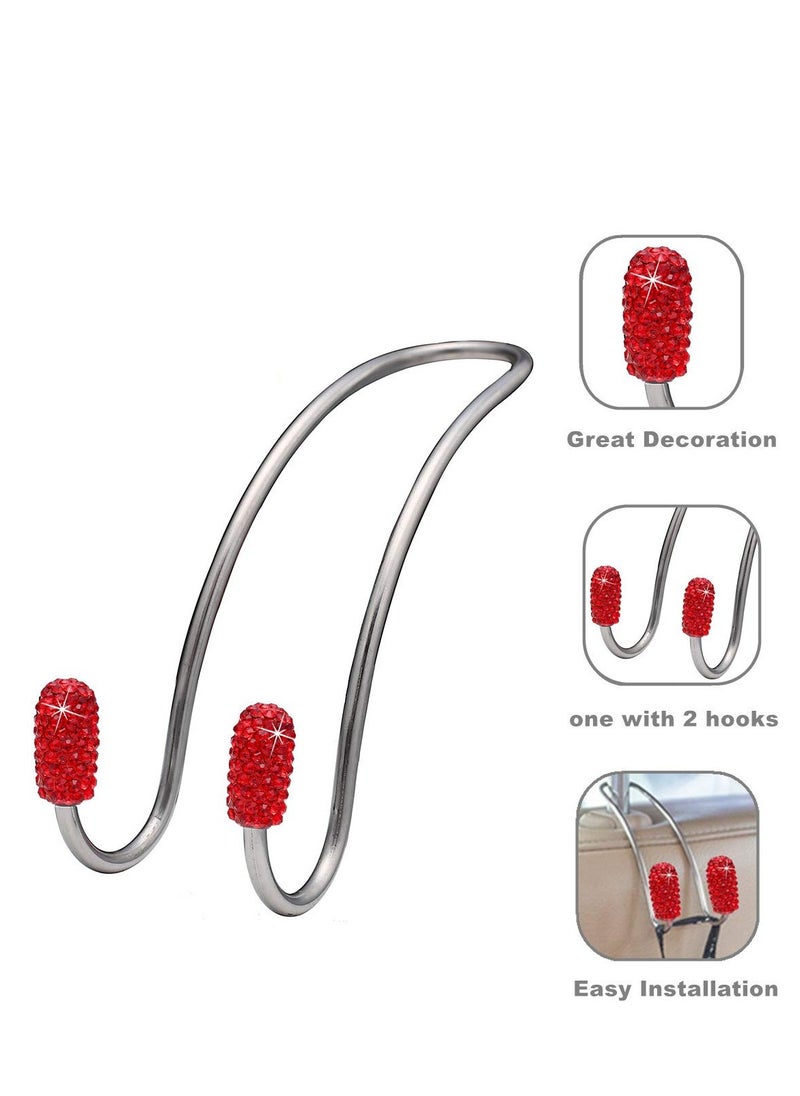 2 Pack Seat Back Organizers, Universal Organizer Hooks Car Headrest Hangers Hooks, Bag Organizers Rack and Hanger, Strong and Durable Auto Backseat Storage Hooks (Red)