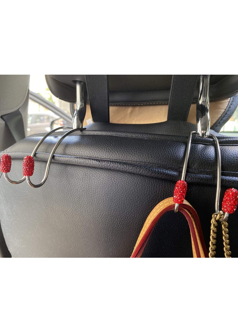 2 Pack Seat Back Organizers, Universal Organizer Hooks Car Headrest Hangers Hooks, Bag Organizers Rack and Hanger, Strong and Durable Auto Backseat Storage Hooks (Red)
