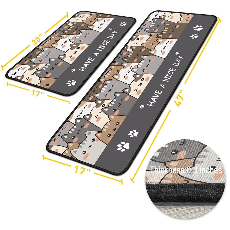 Ksoemar Cat Kitchen Rugs 2 Piece Set for Floor Mat, Non Skid Washable Absorbent Microfiber Cat Kitchen Mat for in Front of Sink for Standing for Home Cats Kitchen Decor 17"X30"+17"X47" - Image 3