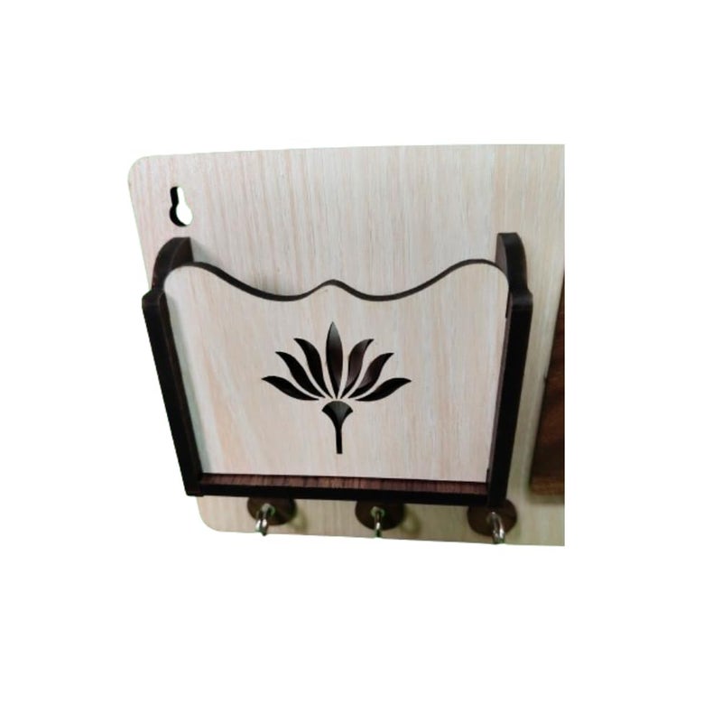 Key Holder with Photo Frame and Mobile StandMulti Purpose Home DecorativeGift Item6 Hooks for Home Office School College KitchenSize1528 cm Brown and Sandal ColorWoodWall Mount  - Image 3