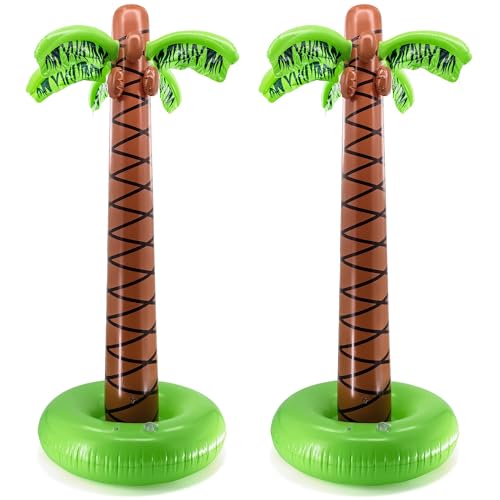 Srenta Super Sturdy Inflatable Palm Tree 66 Giant Artificial Tree Luau Party Decorations Outdoor Decor Beach Accessories Hawaiian Decorations Tropical Theme Birthday Outdoor Toys 2 Pack - Image 1