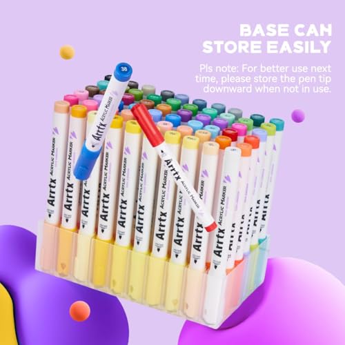 Arrtx 60 Colors Paint Markers Pens, Acrylic Paint Pens for Artists Adults Coloring Drawing Cartoon Anime Comic - Brush Tip for Rock Painting, Wood, Canvas, DIY Crafts Making Art Supplies-60B - Image 4