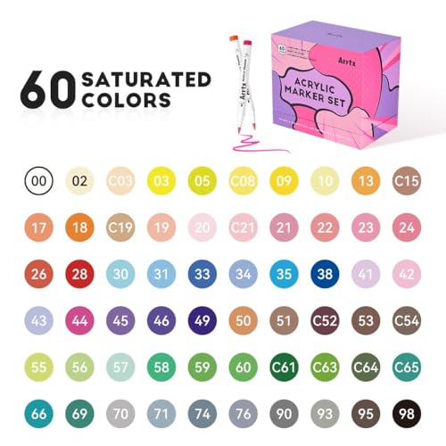 Arrtx 60 Colors Paint Markers Pens, Acrylic Paint Pens for Artists Adults Coloring Drawing Cartoon Anime Comic - Brush Tip for Rock Painting, Wood, Canvas, DIY Crafts Making Art Supplies-60B - Image 3