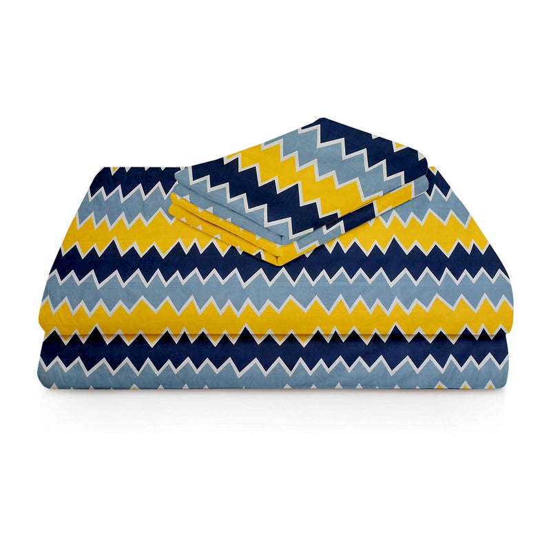 VAS COLLECTIONS® 144 TC Supersoft Microfiber Premium Double Bedsheet with 2 Pillow Covers - Breathable & Wrinkle Free - 3 Pcs Set - 225x222 cm - Yellow & Blue - Image 5