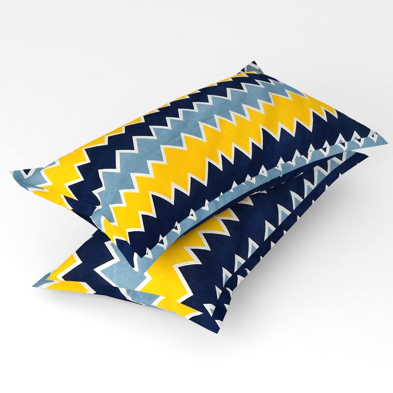 VAS COLLECTIONS® 144 TC Supersoft Microfiber Premium Double Bedsheet with 2 Pillow Covers - Breathable & Wrinkle Free - 3 Pcs Set - 225x222 cm - Yellow & Blue - Image 2